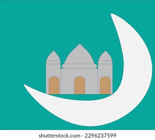 La mezquita islámica es gris, el fondo es Tosca, y la luna es blanca.eps