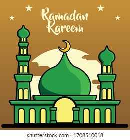 Islamic mosque green  building vector, ramadan kareem premium Illustration 