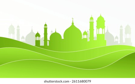 Islamic mosque with green paper art bacgkround, vector eps 10