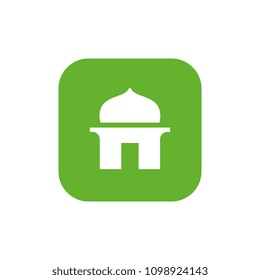 Islamic Mosque and Green Square Shape, Mushola Icon Design, Vector Illustration