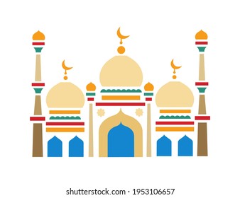 Islamic mosque. The holiday of Ramadan, the religion of Islam. Building in Islam. Stained glass. Vector flat mosaic illustration on white background.