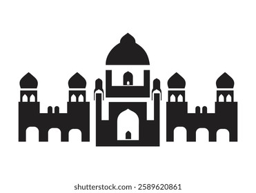 Islamic Mosque Icon Black and White Vector Silhouettes of Mosques Arabic architecture mosque black silhouette. Mosque roof, Islamic cityscape panorama