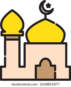 Icono islámico de la mezquita con luna creciente y estrella