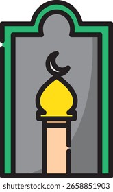 Islamic Mosque Icon with Crescent Moon and Green Frame