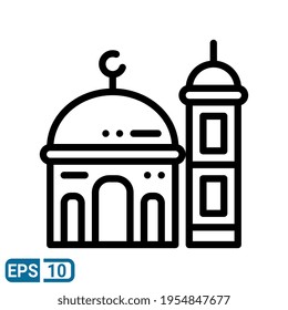 Islamische Moschee Symbol im Linienstil einzeln auf weißem Hintergrund. Vektorgrafik aus der Religionssammlung. EPS10