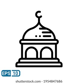 Icono de mezquita islámica con estilo de línea aislado en fondo blanco. ilustración vectorial de la colección de religión. EPS 10