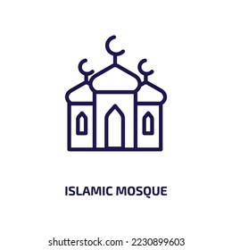 islamic mosque icon from religion collection. Thin linear islamic mosque, mosque, islamic outline icon isolated on white background. Line vector islamic mosque sign, symbol for web and mobile