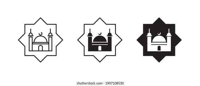 Islamic mosque icon, Religion, Islamic, Mosque, Prayer, Muslim mosque, islam icons set button, vector, sign, symbol, logo, illustration, editable stroke, flat design style isolated on white