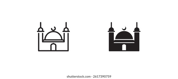 Islamic mosque icon, Religion, Islamic, Mosque, Prayer, Muslim mosque, islam icons set button, vector, sign, symbol, logo, illustration, editable stroke, flat design style isolated on white