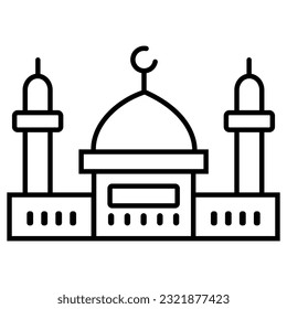 Islamic mosque icon. Thin linear islamic mosque outline icon isolated on white background from religion collection. Line vector sign, Mosque and minaret icon