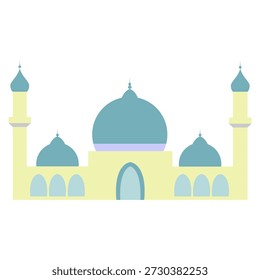 Islamic Mosque Illustration with Blue Domes and Minarets in Flat Style Vector