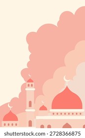 Ilustração de mesquita islâmica com Lua Crescente em Estilo Plano Pastel