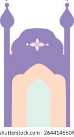 Islamic mosque with large gate and domes in soft colors, symbolizing spiritual place for Ramadan prayer, holy month worship, greeting cards, and invitations.