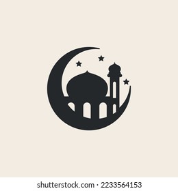 islamic mosque line art vector logo design