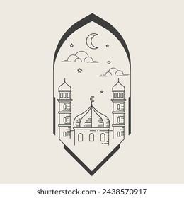 ilustración de diseño de línea de mezquita islámica 