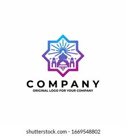 Plantilla de logo de la Mezquita Islámica. Se puede utilizar como símbolos, identidad de marca, logotipo de empresa, iconos u otros.