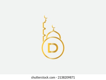 Islamic mosque and minar logo art and symbol design with the letter D and alphabets