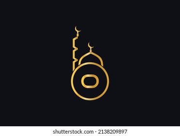 Islamic mosque and minar logo art and symbol design with the letter O and alphabets