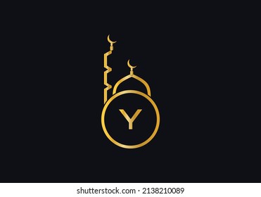 El arte de la mezquita islámica y el logotipo minar y el diseño de los símbolos con la letra Y y los alfabetos
