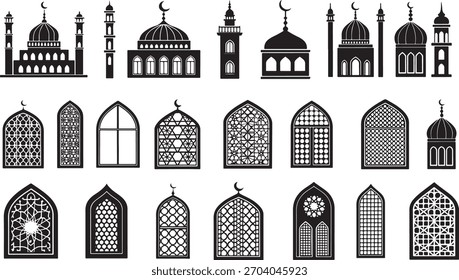 Islamic Mosque and Minaret Silhouettes window Collection