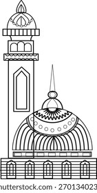 Ilustración de diseño de línea mínima de mezquita islámica