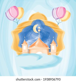 nubes de globos de luna de la mezquita islámica