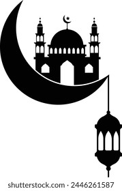 Islamic Mosque, Moon and Lantern. Ramadan