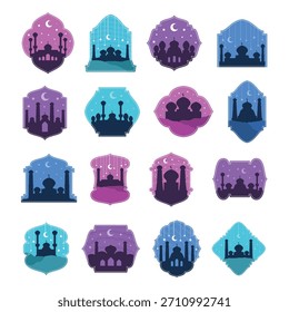 Emblemas Y Insignias De La Noche De La Mezquita Islámica Para La Colección De La Ilustración De La Decoración Del Ramadán Eid