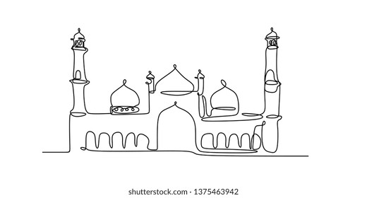 Islamic mosque one line drawing vector illustration minimalist design