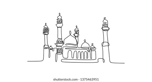 Islamic mosque one line drawing vector illustration minimalist design