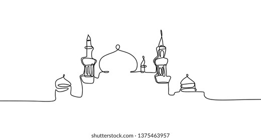 Islamic mosque one line drawing vector illustration minimalist design
