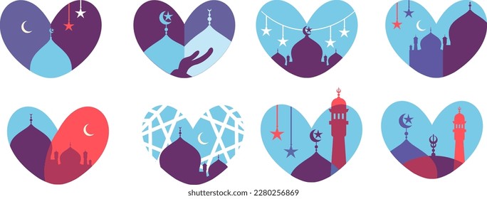 Islamic mosque ramadan icon set or background  for any purpose
