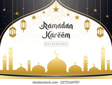 Islamic mosque ramadan kareem banner golden background design