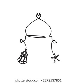 Mezquita islámica. Icono de la línea de Ramadán. Símbolo de la línea Eid. Sencillo dibujo de la Mezquita Domo, Linterna y Estrella. Ilustración vectorial de la línea de mezquita para icono, símbolo, logo ramadan, tarawih, eid. Islam musulmán.