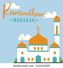 Islamic Mosque with Ramadhan Lettering Flat Design