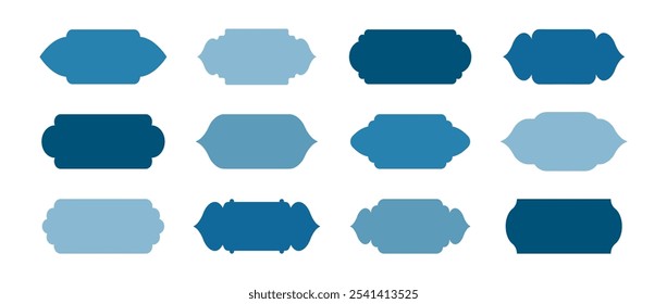 Formas de mesquita islâmica. Portas, portões e janelas muçulmanos. Quadros de kareem do Ramadã. Conjunto de bordas arábicas azuis. Ilustração vetorial isolada sobre fundo branco.