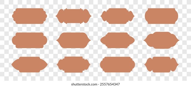 Islamic mosque shapes. Muslim doors, gates and windows. Ramadan kareem frames. Set of beige arabic borders. Vector illustration isolated on transparent background.