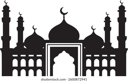 Islamic Mosque Silhouette, Black and White Vector Illustration