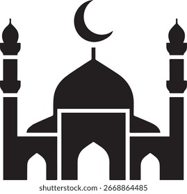 Islamic Mosque Silhouette with Crescent Moon – Vector Illustration