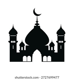 Silhueta de mesquita islâmica com lua crescente