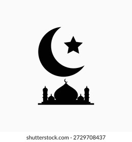 Islamic Mosque Silhouette with Crescent Moon and Star Symbol Icon