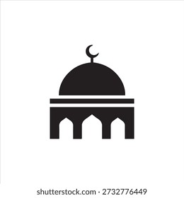 Islamic Mosque Silhouette with Dome and Crescent Moon Vector
