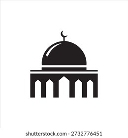 Islamic Mosque Silhouette with Dome and Crescent Moon Vector