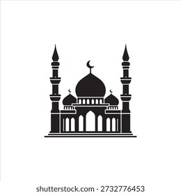 Islamic Mosque Silhouette with Dome and Crescent Moon Vector