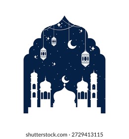 Islamic Mosque Silhouette with Hanging Lanterns for Ramadan Night Decoration