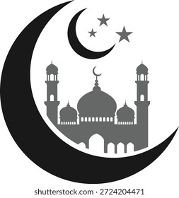 Silhueta da mesquita islâmica dentro do vetor do Ramadã da Lua crescente