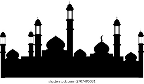 Islamic Mosque Silhouette with Multiple Minarets