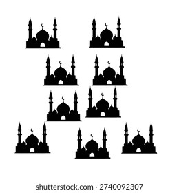 Islamic Mosque Silhouette Set with Crescent Moon , Black Ramadan Mosque Icons