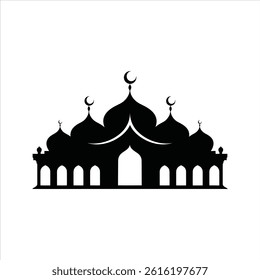 Islamic Mosque Silhouette Vector – Crescent Moon and Minaret Architecture Icon