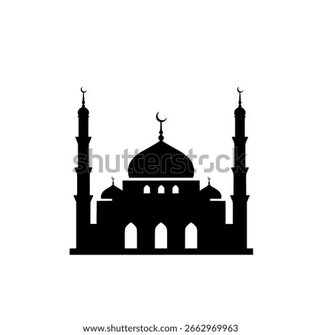 Islamic mosque silhouette vector icon for concepts of Muslim religion, prayer, and cultural landmarks.